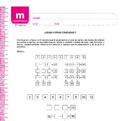 Juego: cifras cruzadas 7 Juego: cifras cruzadas 7