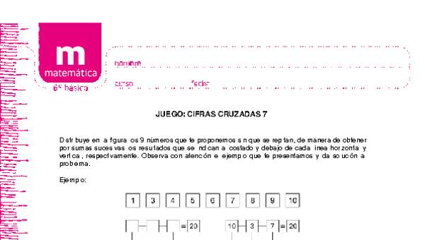 Juego: cifras cruzadas 7 Juego: cifras cruzadas 7