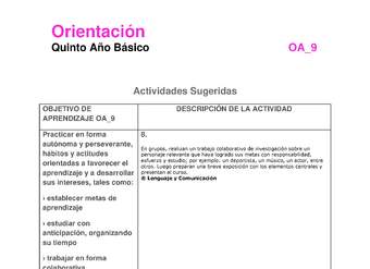 Actividad sugerida: Orientación 5° básico  OA09 Actividad 8 Actividad sugerida: Orientación 5° básico  OA09 Actividad 8