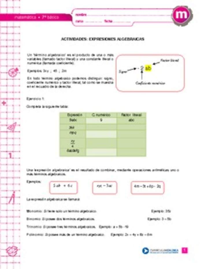 Expresiones algebraicas Expresiones algebraicas