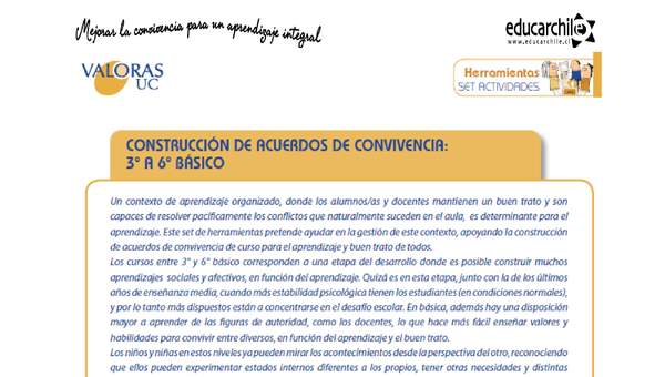 Construcción de acuerdos de convivencia 3° Y 4° Básico-OA7 Construcción de acuerdos de convivencia 3° Y 4° Básico-OA7