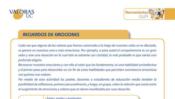 Recuerdo de emociones Orientación Enseñanza media y padres Recuerdo de emociones Orientación Enseñanza media y padres