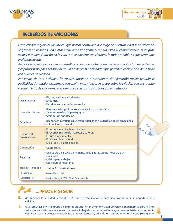 Recuerdo de emociones Orientación Enseñanza media y padres Recuerdo de emociones Orientación Enseñanza media y padres