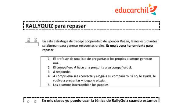 Estrategia de trabajo cooperativo estructurado: Rally Quizz Orientación OA09 Estrategia de trabajo cooperativo estructurado: Rally Quizz Orientación OA09
