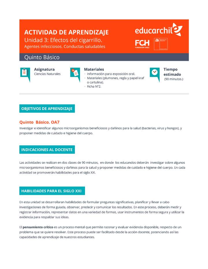 Efectos del cigarrillo Orientación 5º básico OA5 Efectos del cigarrillo Orientación 5º básico OA5