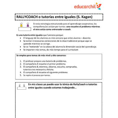Estrategia de trabajo cooperativo estructurado: Rally coach (tutorías entre iguales) Orientación OA09 Estrategia de trabajo cooperativo estructurado: Rally coach (tutorías entre iguales) Orientación OA09