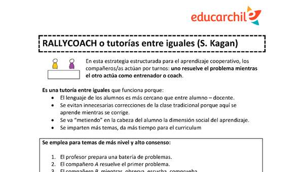 Estrategia de trabajo cooperativo estructurado: Rally coach (tutorías entre iguales) Orientación OA09 Estrategia de trabajo cooperativo estructurado: Rally coach (tutorías entre iguales) Orientación OA09