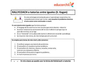 Estrategia de trabajo cooperativo estructurado: Rally coach (tutorías entre iguales) Orientación OA09 Estrategia de trabajo cooperativo estructurado: Rally coach (tutorías entre iguales) Orientación OA09