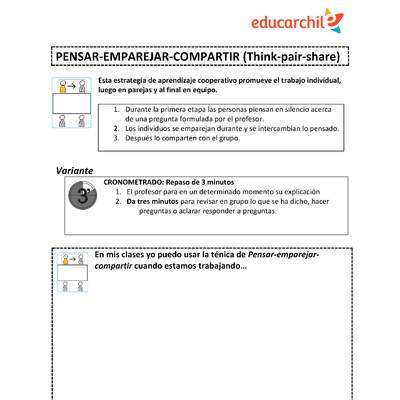 Estrategia de trabajo cooperativo estructurado: Pensar - Emparejar - Compartir Orientación OA09 Estrategia de trabajo cooperativo estructurado: Pensar - Emparejar - Compartir Orientación OA09