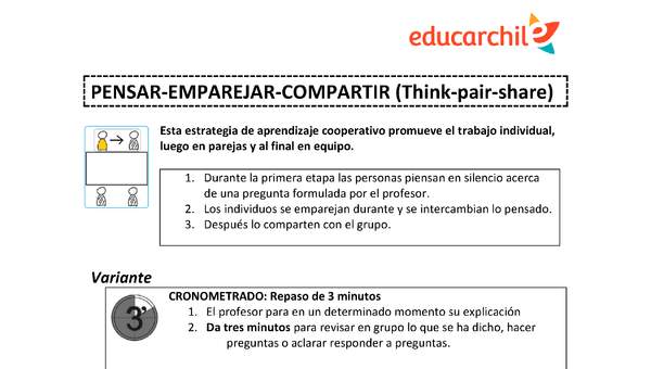 Estrategia de trabajo cooperativo estructurado: Pensar - Emparejar - Compartir Orientación OA09 Estrategia de trabajo cooperativo estructurado: Pensar - Emparejar - Compartir Orientación OA09
