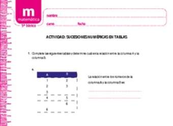 Sucesiones numéricas en tablas Sucesiones numéricas en tablas