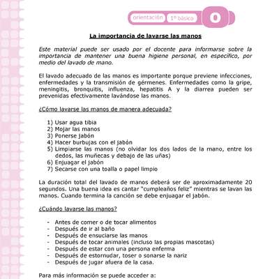 Actividad: Higiene La importancia de lavarse las manos Orientación 1º y 2º básico OA4 Actividad: Higiene La importancia de lavarse las manos Orientación 1º y 2º básico OA4
