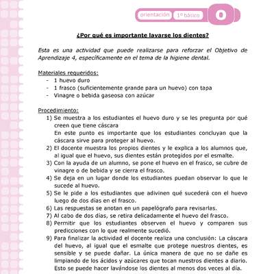 Actividad: Higiene bucal ¿Por qué es importante lavarse los dientes? Orientación 1º y 2º básico OA4 Actividad: Higiene bucal ¿Por qué es importante lavarse los dientes? Orientación 1º y 2º básico OA4