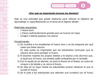 Actividad: Higiene bucal ¿Por qué es importante lavarse los dientes? Orientación 1º y 2º básico OA4 Actividad: Higiene bucal ¿Por qué es importante lavarse los dientes? Orientación 1º y 2º básico OA4