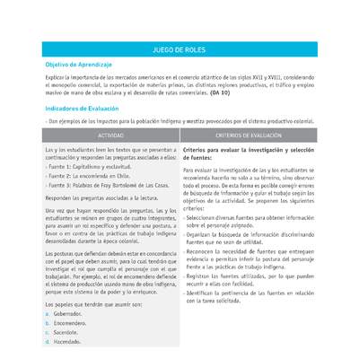 Evaluación Programas - HI08 OA10 - U2 - JUEGO DE ROLES Evaluación Programas - HI08 OA10 - U2 - JUEGO DE ROLES
