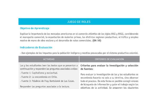 Evaluación Programas - HI08 OA10 - U2 - JUEGO DE ROLES Evaluación Programas - HI08 OA10 - U2 - JUEGO DE ROLES