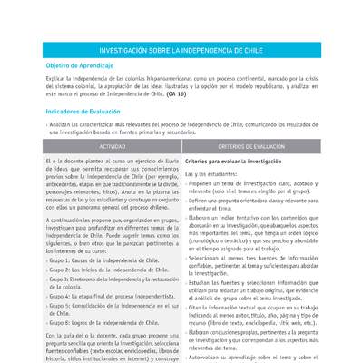 Evaluación Programas - HI08 OA16 - U3 - INVESTIGACIÓN SOBRE LA INDEPENDENCIA DE CHILE Evaluación Programas - HI08 OA16 - U3 - INVESTIGACIÓN SOBRE LA INDEPENDENCIA DE CHILE