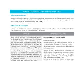Evaluación Programas - HI08 OA16 - U3 - INVESTIGACIÓN SOBRE LA INDEPENDENCIA DE CHILE Evaluación Programas - HI08 OA16 - U3 - INVESTIGACIÓN SOBRE LA INDEPENDENCIA DE CHILE