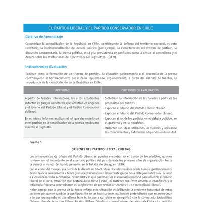 Evaluación Programas - HI1M OA09 - U1 - EL PARTIDO LIBERAL Y EL PARTIDO CONSERVADOR EN CHILE Evaluación Programas - HI1M OA09 - U1 - EL PARTIDO LIBERAL Y EL PARTIDO CONSERVADOR EN CHILE