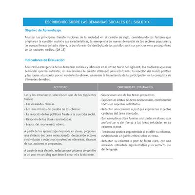 Evaluación Programas - HI1M OA18 - U2 - ESCRIBIENDO SOBRE LAS DEMANDAS SOCIALES DEL SIGLO XIX Evaluación Programas - HI1M OA18 - U2 - ESCRIBIENDO SOBRE LAS DEMANDAS SOCIALES DEL SIGLO XIX