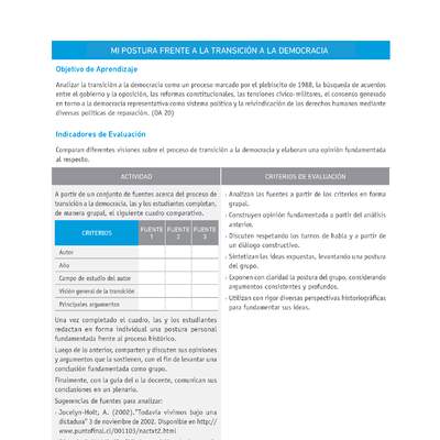 Evaluación Programas - HI2M OA20 - U3 - MI POSTURA FRENTE A LA TRANSICIÓN A LA DEMOCRACIA Evaluación Programas - HI2M OA20 - U3 - MI POSTURA FRENTE A LA TRANSICIÓN A LA DEMOCRACIA