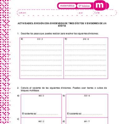 División con dividendos de tres dígitos y divisores de un dígito División con dividendos de tres dígitos y divisores de un dígito