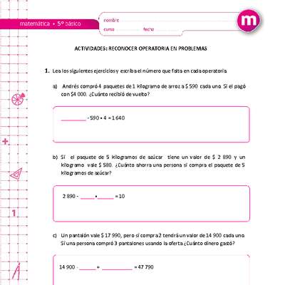 Reconocer operatoria en problemas Reconocer operatoria en problemas