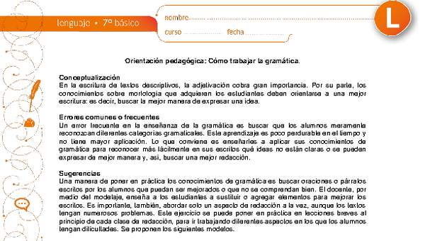 Orientación pedagógica: Cómo trabajar la gramática Orientación pedagógica: Cómo trabajar la gramática