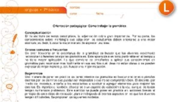 Orientación pedagógica: Cómo trabajar la gramática Orientación pedagógica: Cómo trabajar la gramática