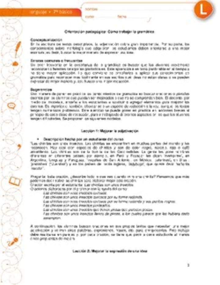 Orientación pedagógica: Cómo trabajar la gramática Orientación pedagógica: Cómo trabajar la gramática