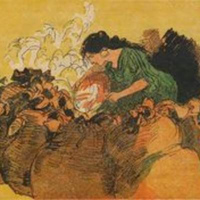 Ilustración: Esclava Morgiana y las tinajas Ilustración: Esclava Morgiana y las tinajas