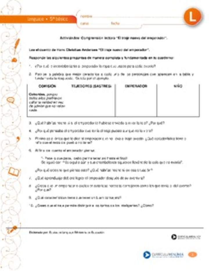 Comprensión de lectura el traje nuevo del emperador Comprensión de lectura el traje nuevo del emperador