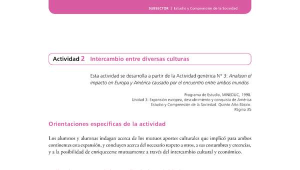 Actividad de Educación Ciudadana: Historia, Geografía y Ciencias Sociales 5º básico - Intercambio entre diversas culturas Actividad de Educación Ciudadana: Historia, Geografía y Ciencias Sociales 5º básico - Intercambio entre diversas culturas