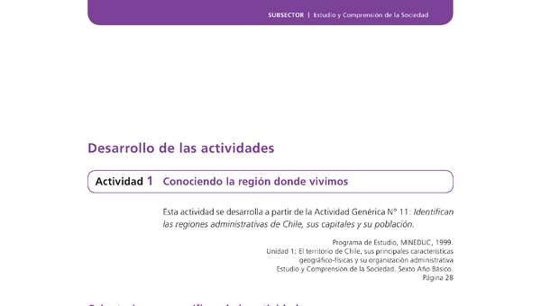 Actividad de Educación Ciudadana: Historia, Geografía y Ciencias Sociales 6º básico - Conociendo la región donde vivimos Actividad de Educación Ciudadana: Historia, Geografía y Ciencias Sociales 6º básico - Conociendo la región donde vivimos