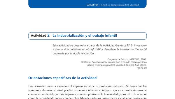 Actividad de Educación Ciudadana: Historia, Geografía y Ciencias Sociales 7º básico - La industrialización y el trabajo infantil Actividad de Educación Ciudadana: Historia, Geografía y Ciencias Sociales 7º básico - La industrialización y el trabajo infantil