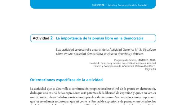 Actividad de Educación Ciudadana: Historia, Geografía y Ciencias Sociales 8º básico - La importancia de la prensa libre en la democracia Actividad de Educación Ciudadana: Historia, Geografía y Ciencias Sociales 8º básico - La importancia de la prensa libre en la democracia