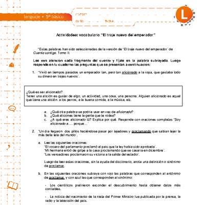 Vocabulario el traje nuevo del emperador Vocabulario el traje nuevo del emperador