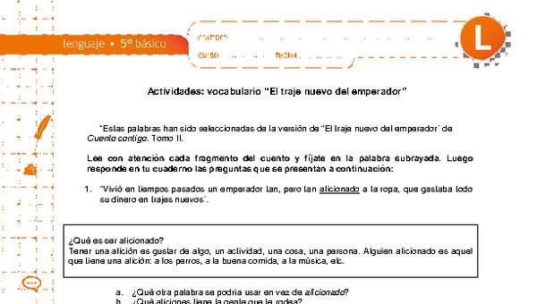 Vocabulario el traje nuevo del emperador Vocabulario el traje nuevo del emperador