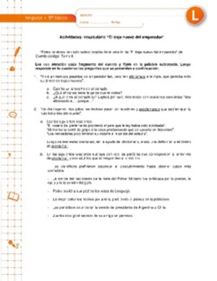 Vocabulario el traje nuevo del emperador Vocabulario el traje nuevo del emperador