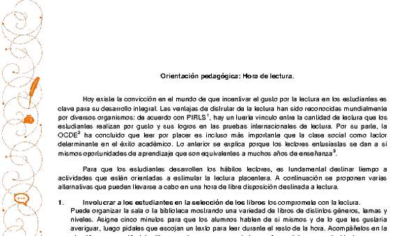 Orientación pedagógica: La hora de lectura Orientación pedagógica: La hora de lectura