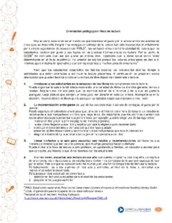 Orientación pedagógica: La hora de lectura Orientación pedagógica: La hora de lectura