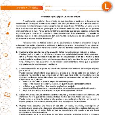Orientación pedagógica: La hora de lectura Orientación pedagógica: La hora de lectura