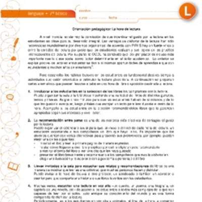 Orientación pedagógica: La hora de lectura Orientación pedagógica: La hora de lectura