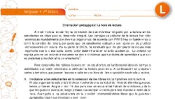 Orientación pedagógica: La hora de lectura Orientación pedagógica: La hora de lectura