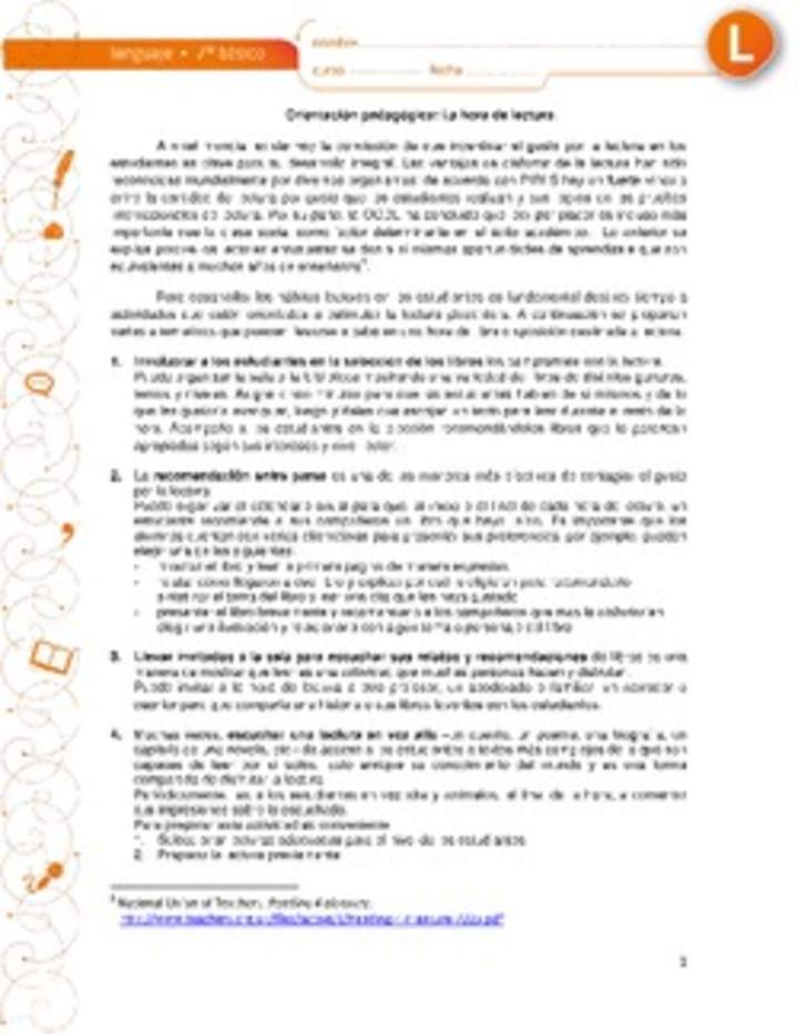 Orientación pedagógica: La hora de lectura Orientación pedagógica: La hora de lectura