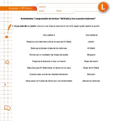 Comprensión de lectura Alí Babá y los cuarenta ladrones Comprensión de lectura Alí Babá y los cuarenta ladrones