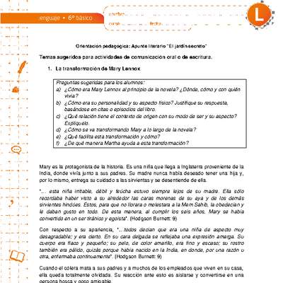 Apunte literario el jardín secreto Apunte literario el jardín secreto