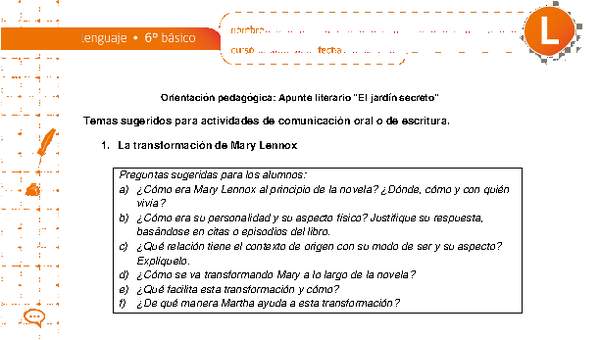 Apunte literario el jardín secreto Apunte literario el jardín secreto