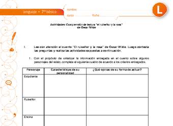 Comprensión de lectura el ruiseñor y la rosa Comprensión de lectura el ruiseñor y la rosa