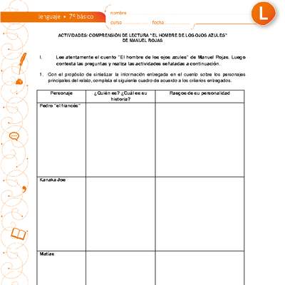 Comprensión de lectura el hombre de los ojos azules Comprensión de lectura el hombre de los ojos azules